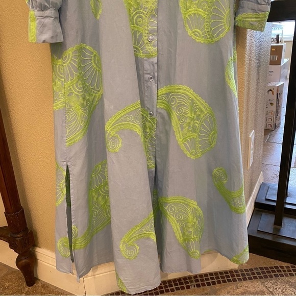 DIXIE Women Blue & Green Embroidered Paisley Button Maxi Dress Size Medium - Picture 4 of 14